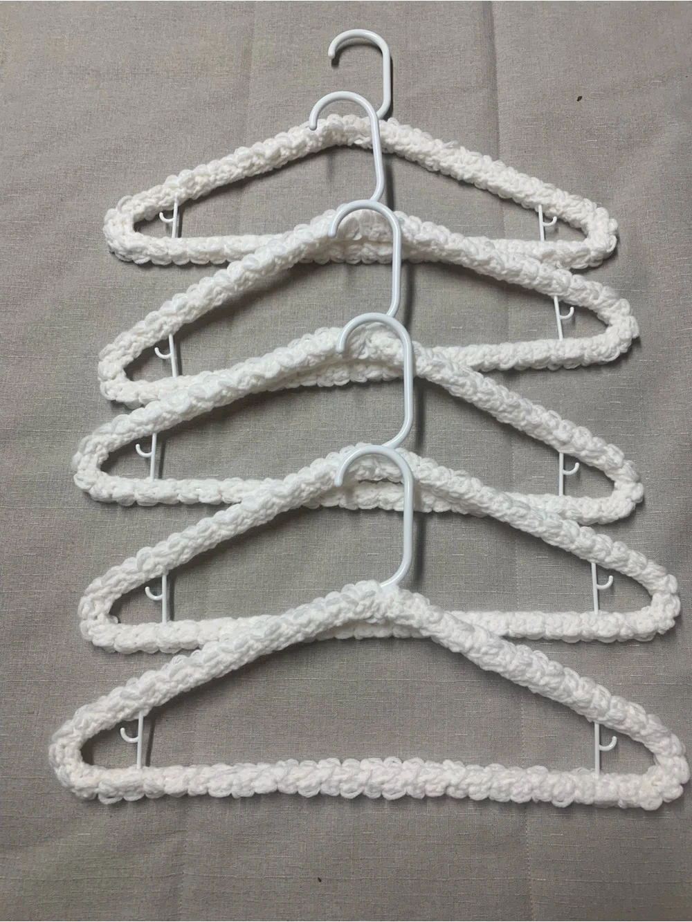 Hand Crafted White Crocheted Padded Closet Hangers - Set of 5